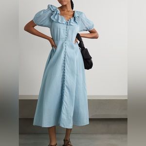 THE GREAT Sunrise Ruffle Cornflower dress